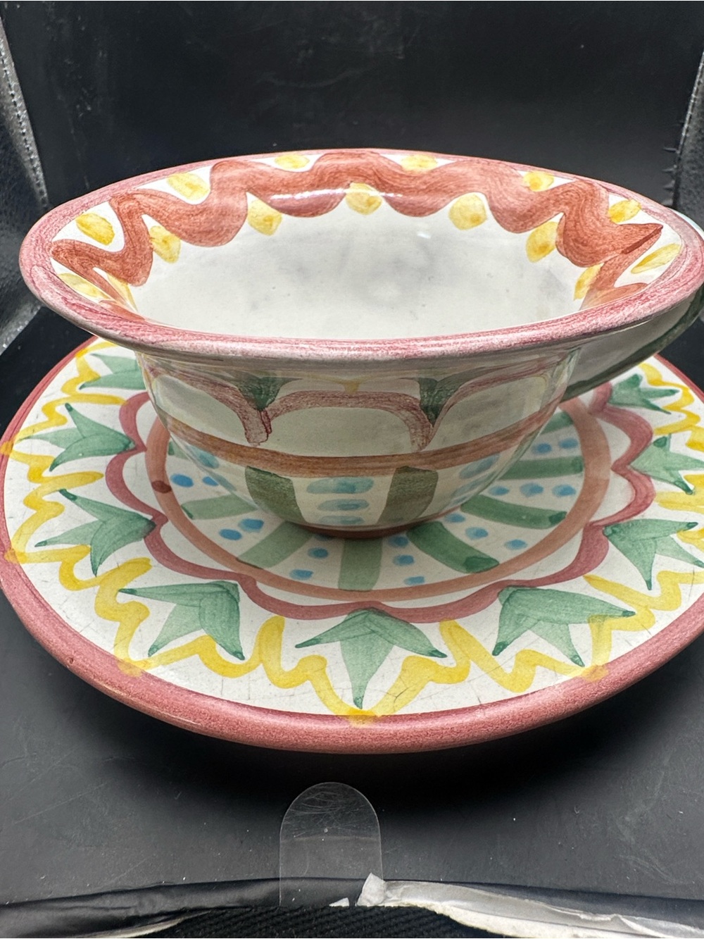 Vintage Mackenzie Childs Hand Painted Ceramic Tea Cup Set Maker's Mark Stamped